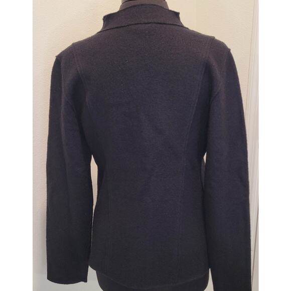 Eileen Fisher Moto Wrap Jacket Sweater – 100% Wool – Black Leather Trim – Medium - Picture 5 of 9